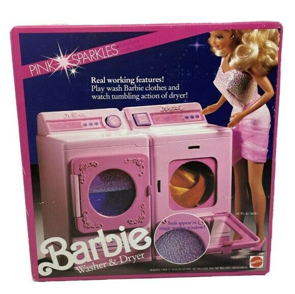 1990 Barbie Doll Washer and Dryer Pink Sparkles in Box Factory
